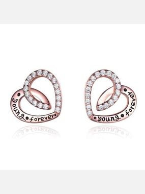 Forever Young Rose gold over Silver HEART Earrings